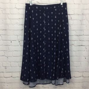 Torrid Midi Skirt Women's Sz 5x Navy/White Faux Button Up Nautical Anchor Print
